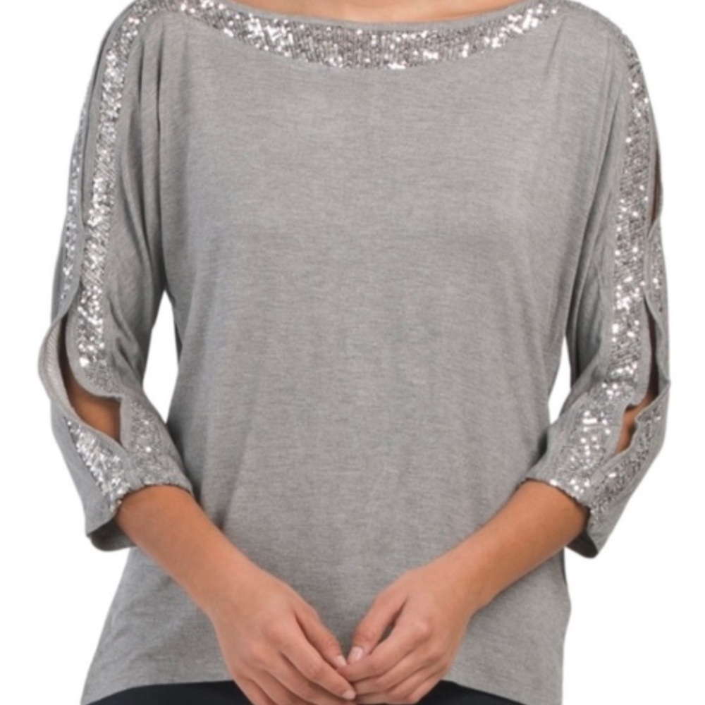 Cable & Gauge Silver Sequin Embellished Cut Out Blouse